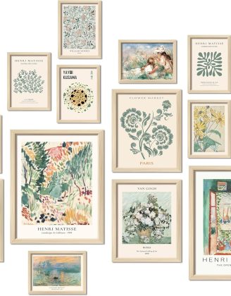 16 PCS Framed Sage Green Wall Art Decor, Matisse Wall Prints for Bedroom, Gallery Wall Frame Set, Abstract Posters for Living Room Aesthetic, Wall Collage Kit Pictures, Boho Dorm Home Decor