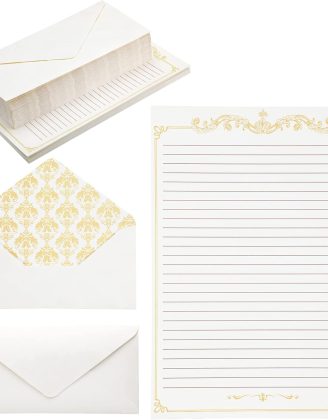 Eersida 150 Sheets Vintage Stationery Paper and Envelopes Letter Set Includes 100 Vintage Letter Writing Paper and 50 Envelope for Office Library(7.25 x 10.2 Inch,Lined Style)