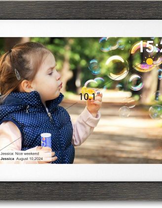 Frameo Digital Photo Frame,10.1 Inch WiFi Smart Digital Picture Frame with HD IPS Touch Screen,Auto-Rotate,Send Pictures from Anywhere via Frameo APP(Wood Effect)